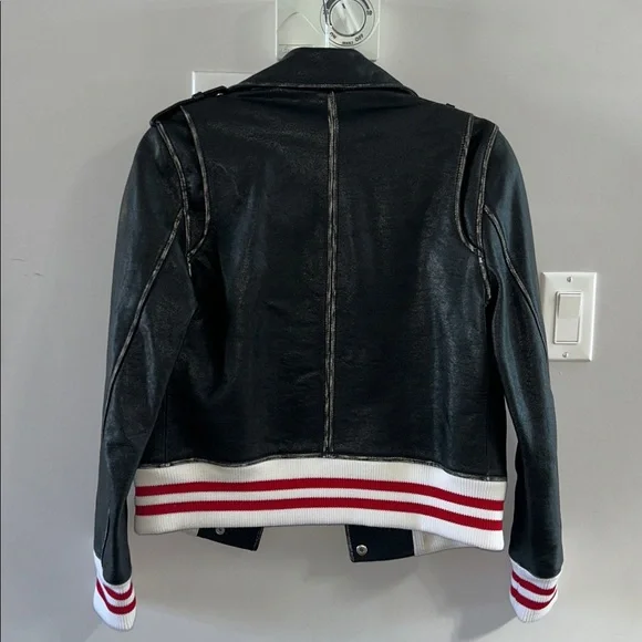 Anine Bing Quinlan Moto Biked Jacket with Varsity Cuffs and Hem - Picture 7 of 12
